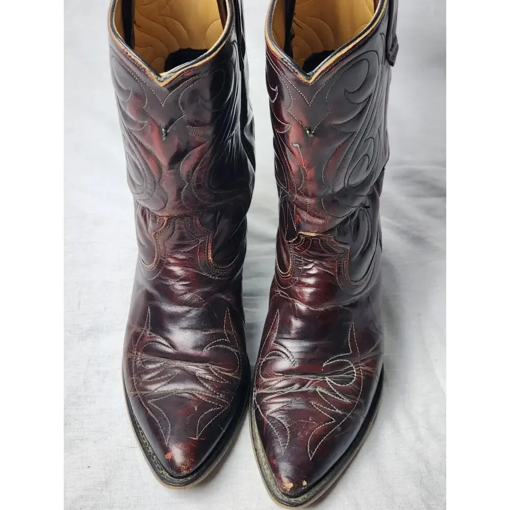 Acme Circle A Men's Size 8 E Western Brown Embroidered Leather Cowboy Boots